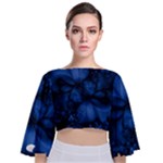 Dark Blue Abstract Pattern Tie Back Butterfly Sleeve Chiffon Top