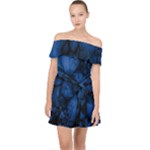 Dark Blue Abstract Pattern Off Shoulder Chiffon Dress