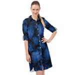 Dark Blue Abstract Pattern Long Sleeve Mini Shirt Dress