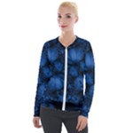 Dark Blue Abstract Pattern Velour Zip Up Jacket