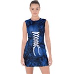 Dark Blue Abstract Pattern Lace Up Front Bodycon Dress