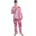 Blush Pink Watercolor Flowers Men s Long Sleeve Satin Pyjamas Set