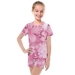 Blush Pink Watercolor Flowers Kids  Mesh Tee and Shorts Set