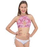 Blush Pink Watercolor Flowers Cross Front Halter Bikini Top