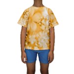 Saffron Yellow Watercolor Floral Print Kids  Short Sleeve Swimwear