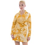 Saffron Yellow Watercolor Floral Print Women s Long Sleeve Casual Dress