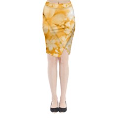 Saffron Yellow Watercolor Floral Print Midi Wrap Pencil Skirt from ArtsNow.com