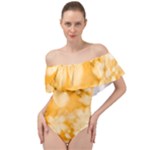 Saffron Yellow Watercolor Floral Print Off Shoulder Velour Bodysuit 