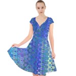 Boho Blue Wildflower Print Cap Sleeve Front Wrap Midi Dress