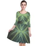 Abstract Green Stripes Quarter Sleeve Waist Band Dress