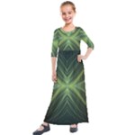 Abstract Green Stripes Kids  Quarter Sleeve Maxi Dress