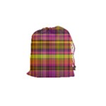 Pink Yellow Madras Plaid Drawstring Pouch (Small)