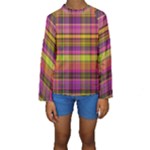 Pink Yellow Madras Plaid Kids  Long Sleeve Swimwear