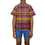 Pink Yellow Madras Plaid Kids  Short Sleeve Swimwear