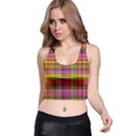 Pink Yellow Madras Plaid Racer Back Crop Top