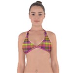 Pink Yellow Madras Plaid Halter Neck Bikini Top
