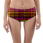 Pink Yellow Madras Plaid Reversible Mid-Waist Bikini Bottoms