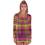 Pink Yellow Madras Plaid Long Sleeve Hooded T-shirt