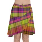 Pink Yellow Madras Plaid Chiffon Wrap Front Skirt