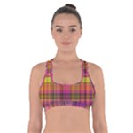 Pink Yellow Madras Plaid Cross Back Sports Bra