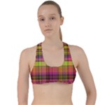 Pink Yellow Madras Plaid Criss Cross Racerback Sports Bra