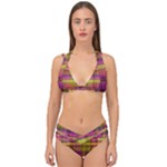 Pink Yellow Madras Plaid Double Strap Halter Bikini Set