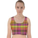 Pink Yellow Madras Plaid Velvet Racer Back Crop Top