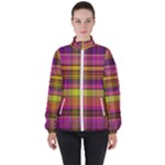 Pink Yellow Madras Plaid Women s High Neck Windbreaker