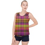 Pink Yellow Madras Plaid Bubble Hem Chiffon Tank Top