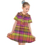 Pink Yellow Madras Plaid Kids  Short Sleeve Shirt Dress