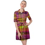 Pink Yellow Madras Plaid Belted Shirt Dress