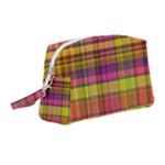 Pink Yellow Madras Plaid Wristlet Pouch Bag (Medium)