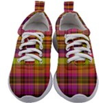 Pink Yellow Madras Plaid Kids Athletic Shoes