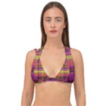 Pink Yellow Madras Plaid Double Strap Halter Bikini Top