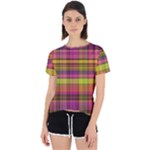 Pink Yellow Madras Plaid Open Back Sport Tee