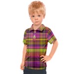 Pink Yellow Madras Plaid Kids  Polo Tee