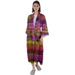 Pink Yellow Madras Plaid Maxi Satin Kimono