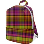 Pink Yellow Madras Plaid Zip Up Backpack