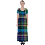 Colorful Madras Plaid High Waist Short Sleeve Maxi Dress