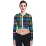 Colorful Madras Plaid Long Sleeve Zip Up Bomber Jacket