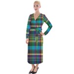 Colorful Madras Plaid Velvet Maxi Wrap Dress