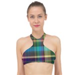 Colorful Madras Plaid High Neck Bikini Top