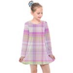 Pink Madras Plaid Kids  Long Sleeve Dress