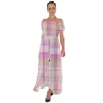 Pink Madras Plaid Off Shoulder Open Front Chiffon Dress