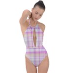 Pink Madras Plaid Plunge Cut Halter Swimsuit