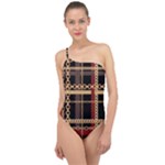 Red Black Checks Classic One Shoulder Swimsuit