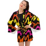 Multicolored Scribble Abstract Pattern Long Sleeve Kimono