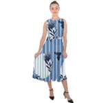 Stripes Blue White Midi Tie-Back Chiffon Dress