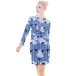 Stripes Blue White Button Long Sleeve Dress