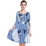 Stripes Blue White Quarter Sleeve Waist Band Dress